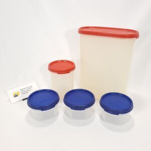 Tupperware Modular Mates Bundle w/ Lids #1614 #1606 #1605 Blue Red Plastic